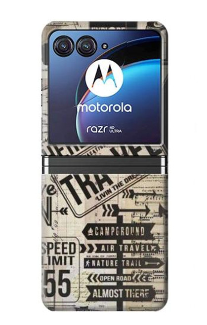 W3441 Vintage Travel Hard Case For Motorola Razr 40 Ultra