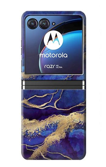 W3906 Navy Blue Purple Marble Hard Case For Motorola Razr 40 Ultra