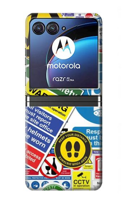 W3960 Safety Signs Sticker Collage Hard Case For Motorola Razr 40 Ultra