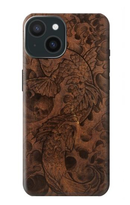 W3405 Fish Tattoo Leather Graphic Print Hard Case and Leather Flip Case For iPhone 15