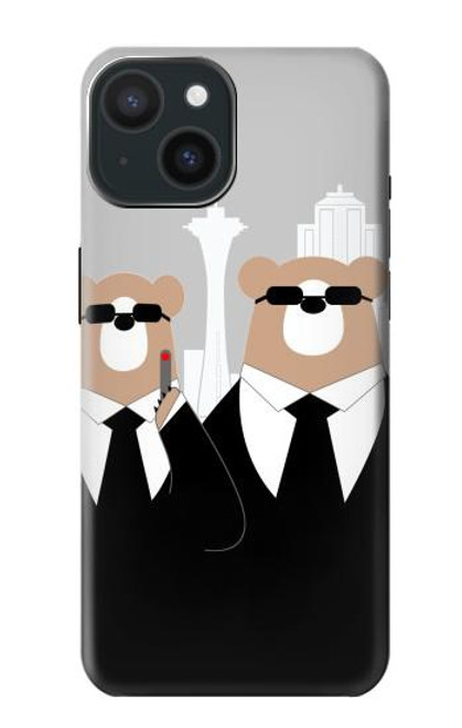 W3557 Bear in Black Suit Hard Case and Leather Flip Case For iPhone 15