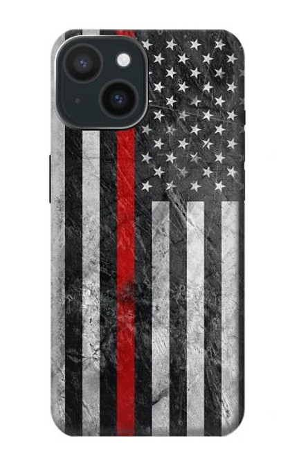 W3687 Firefighter Thin Red Line American Flag Hard Case and Leather Flip Case For iPhone 15