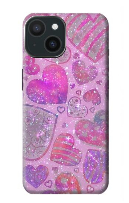 W3710 Pink Love Heart Hard Case and Leather Flip Case For iPhone 15