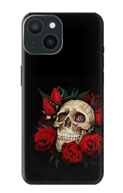 W3753 Dark Gothic Goth Skull Roses Hard Case and Leather Flip Case For iPhone 15