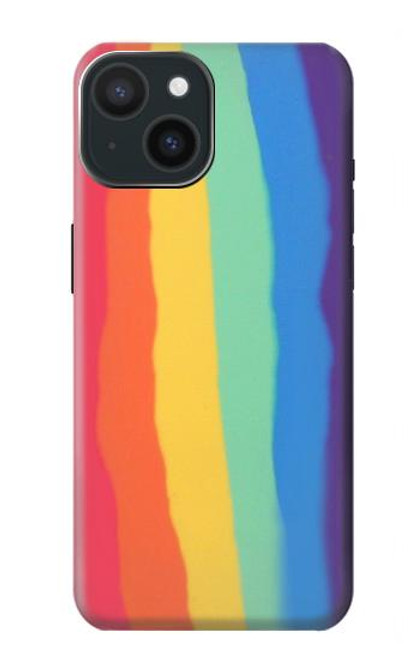 W3799 Cute Vertical Watercolor Rainbow Hard Case and Leather Flip Case For iPhone 15