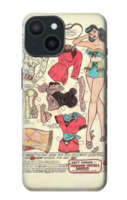 W3820 Vintage Cowgirl Fashion Paper Doll Hard Case and Leather Flip Case For iPhone 15