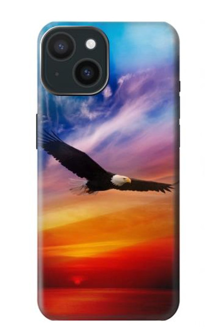 W3841 Bald Eagle Flying Colorful Sky Hard Case and Leather Flip Case For iPhone 15