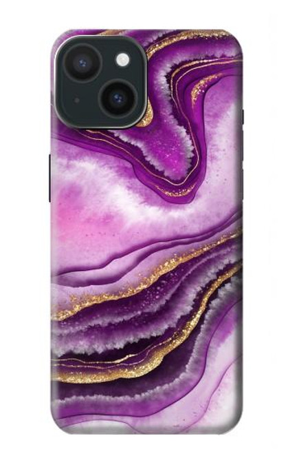 W3896 Purple Marble Gold Streaks Hard Case and Leather Flip Case For iPhone 15