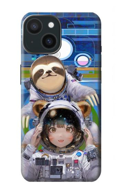 W3915 Raccoon Girl Baby Sloth Astronaut Suit Hard Case and Leather Flip Case For iPhone 15