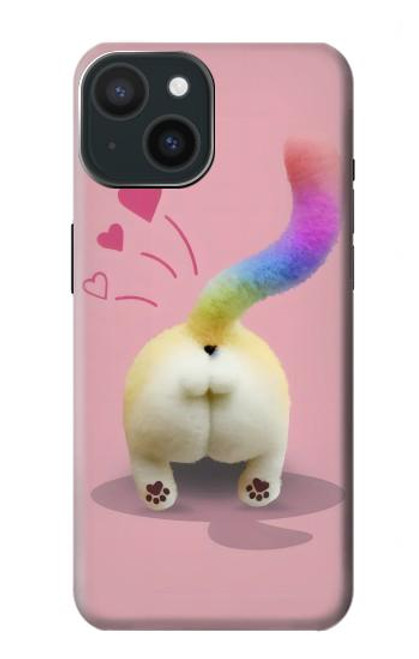 W3923 Cat Bottom Rainbow Tail Hard Case and Leather Flip Case For iPhone 15