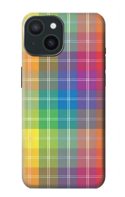 W3942 LGBTQ Rainbow Plaid Tartan Hard Case and Leather Flip Case For iPhone 15