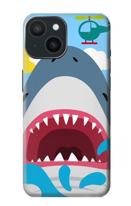 W3947 Shark Helicopter Cartoon Hard Case and Leather Flip Case For iPhone 15