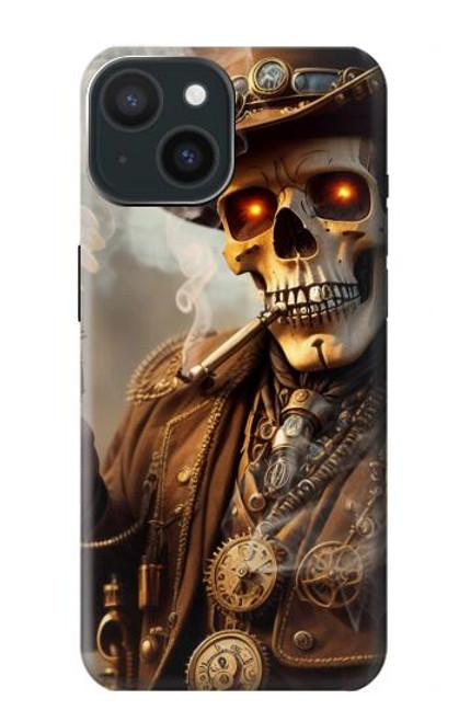 W3949 Steampunk Skull Smoking Hard Case and Leather Flip Case For iPhone 15