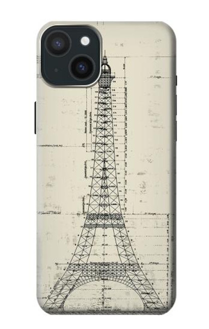 W3474 Eiffel Architectural Drawing Hard Case and Leather Flip Case For iPhone 15 Plus
