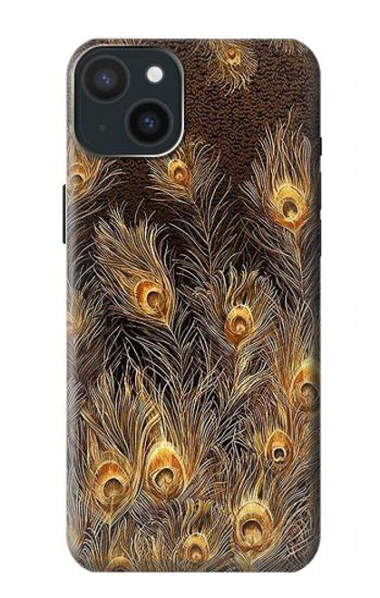 W3691 Gold Peacock Feather Hard Case and Leather Flip Case For iPhone 15 Plus