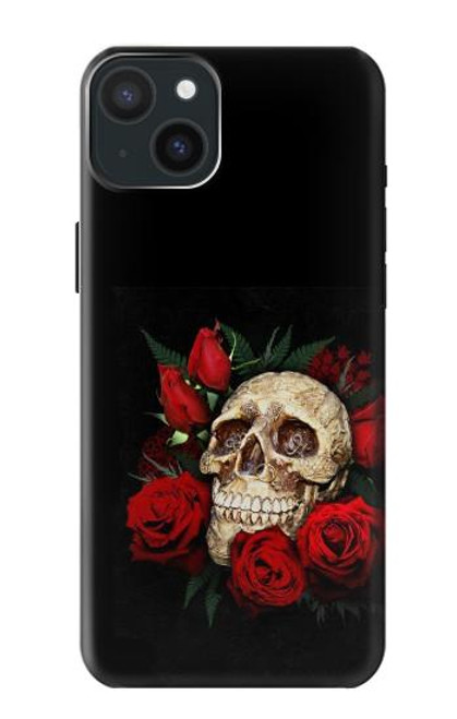 W3753 Dark Gothic Goth Skull Roses Hard Case and Leather Flip Case For iPhone 15 Plus