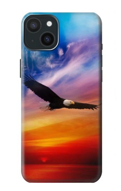 W3841 Bald Eagle Flying Colorful Sky Hard Case and Leather Flip Case For iPhone 15 Plus