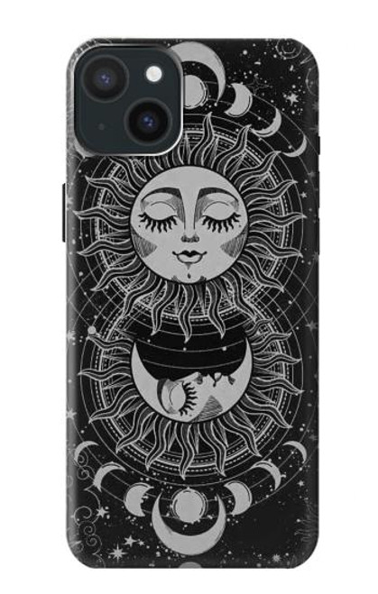 W3854 Mystical Sun Face Crescent Moon Hard Case and Leather Flip Case For iPhone 15 Plus