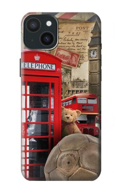 W3856 Vintage London British Hard Case and Leather Flip Case For iPhone 15 Plus