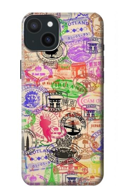 W3904 Travel Stamps Hard Case and Leather Flip Case For iPhone 15 Plus