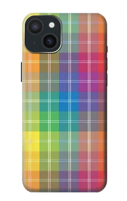 W3942 LGBTQ Rainbow Plaid Tartan Hard Case and Leather Flip Case For iPhone 15 Plus