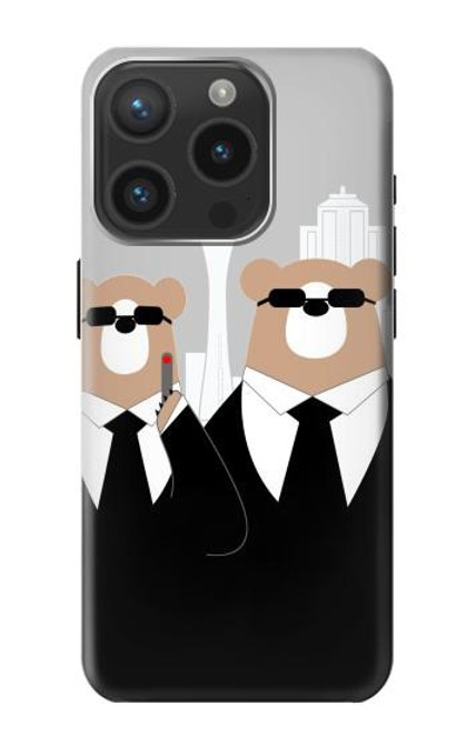 W3557 Bear in Black Suit Hard Case and Leather Flip Case For iPhone 15 Pro