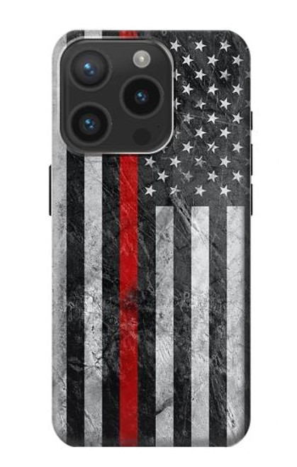 W3687 Firefighter Thin Red Line American Flag Hard Case and Leather Flip Case For iPhone 15 Pro