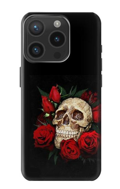W3753 Dark Gothic Goth Skull Roses Hard Case and Leather Flip Case For iPhone 15 Pro