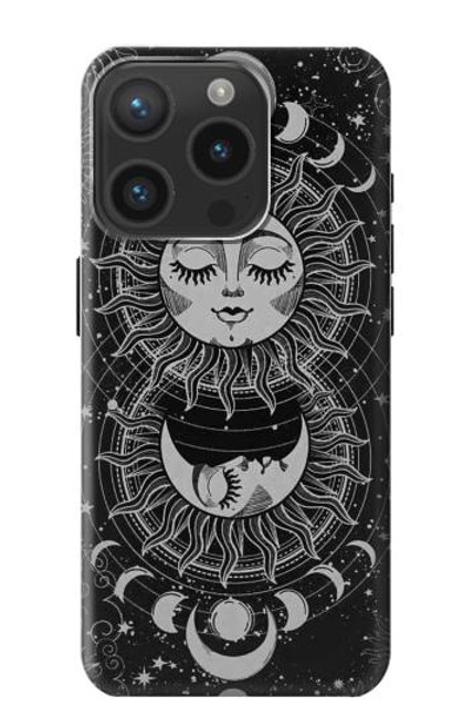 W3854 Mystical Sun Face Crescent Moon Hard Case and Leather Flip Case For iPhone 15 Pro