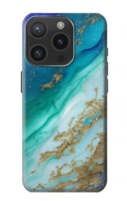 W3920 Abstract Ocean Blue Color Mixed Emerald Hard Case and Leather Flip Case For iPhone 15 Pro