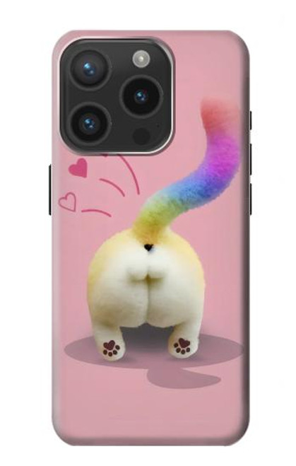 W3923 Cat Bottom Rainbow Tail Hard Case and Leather Flip Case For iPhone 15 Pro