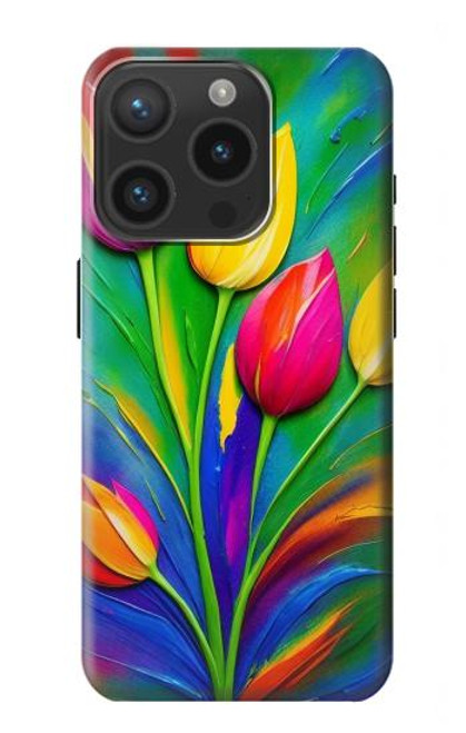 W3926 Colorful Tulip Oil Painting Hard Case and Leather Flip Case For iPhone 15 Pro