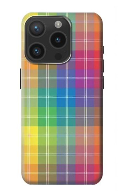 W3942 LGBTQ Rainbow Plaid Tartan Hard Case and Leather Flip Case For iPhone 15 Pro