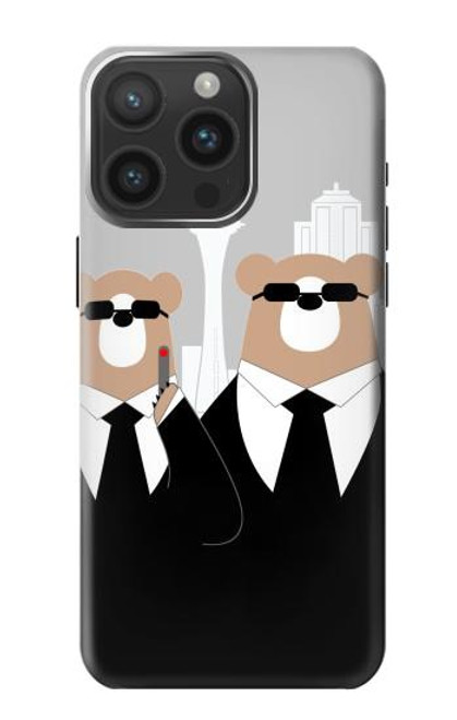 W3557 Bear in Black Suit Hard Case and Leather Flip Case For iPhone 15 Pro Max