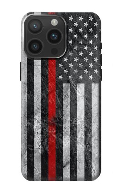 W3687 Firefighter Thin Red Line American Flag Hard Case and Leather Flip Case For iPhone 15 Pro Max