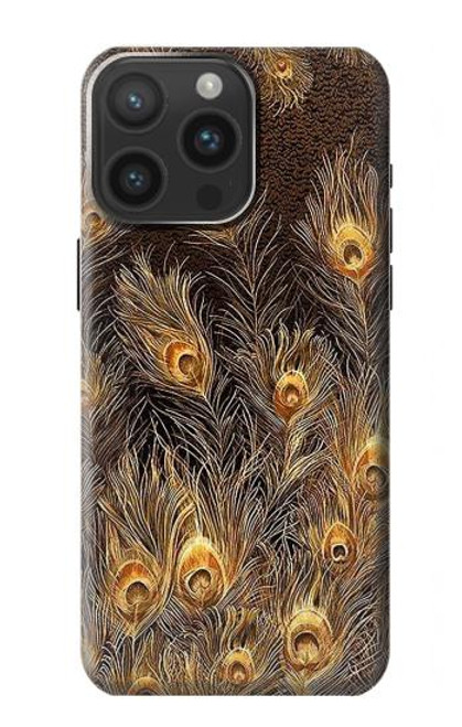 W3691 Gold Peacock Feather Hard Case and Leather Flip Case For iPhone 15 Pro Max