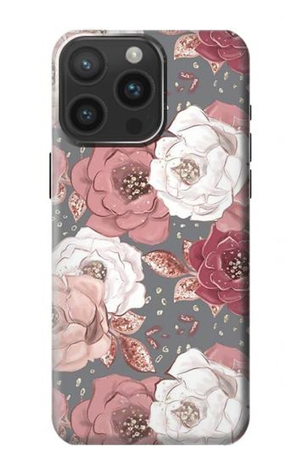 W3716 Rose Floral Pattern Hard Case and Leather Flip Case For iPhone 15 Pro Max