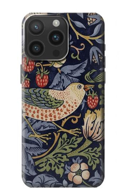 W3791 William Morris Strawberry Thief Fabric Hard Case and Leather Flip Case For iPhone 15 Pro Max