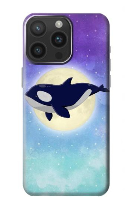 W3807 Killer Whale Orca Moon Pastel Fantasy Hard Case and Leather Flip Case For iPhone 15 Pro Max