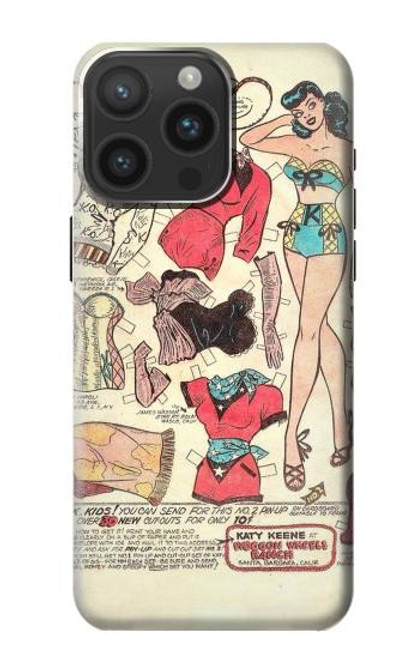 W3820 Vintage Cowgirl Fashion Paper Doll Hard Case and Leather Flip Case For iPhone 15 Pro Max