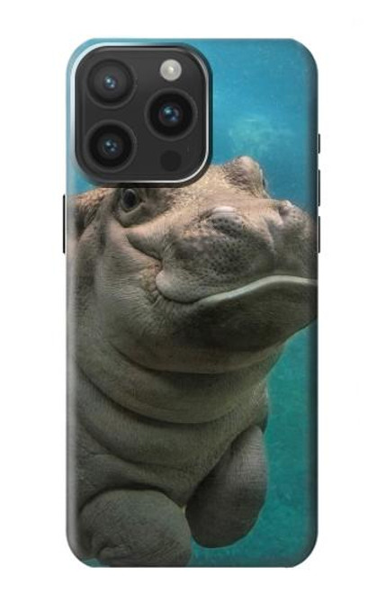 W3871 Cute Baby Hippo Hippopotamus Hard Case and Leather Flip Case For iPhone 15 Pro Max