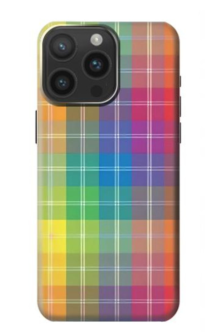 W3942 LGBTQ Rainbow Plaid Tartan Hard Case and Leather Flip Case For iPhone 15 Pro Max