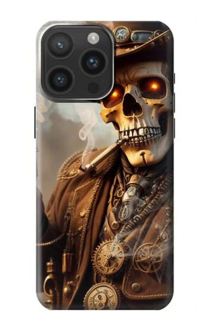 W3949 Steampunk Skull Smoking Hard Case and Leather Flip Case For iPhone 15 Pro Max