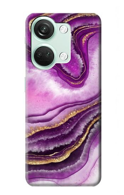 W3896 Purple Marble Gold Streaks Hard Case and Leather Flip Case For OnePlus Nord 3