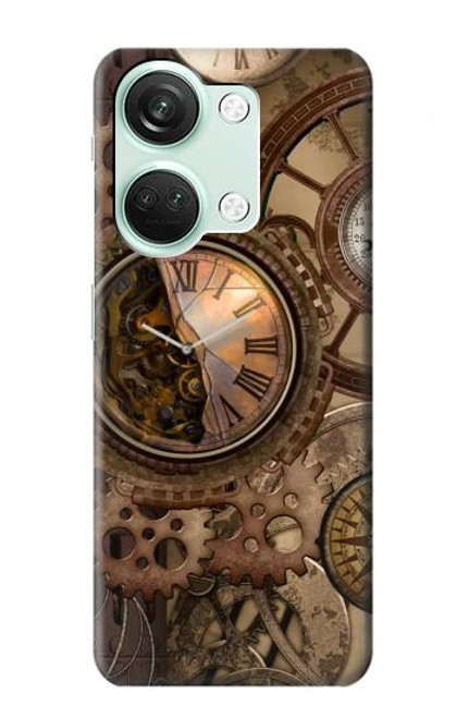 W3927 Compass Clock Gage Steampunk Hard Case and Leather Flip Case For OnePlus Nord 3