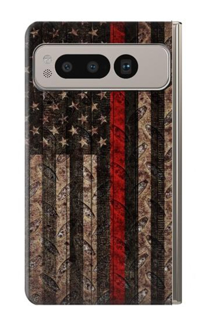 W3804 Fire Fighter Metal Red Line Flag Graphic Hard Case and Leather Flip Case For Google Pixel Fold