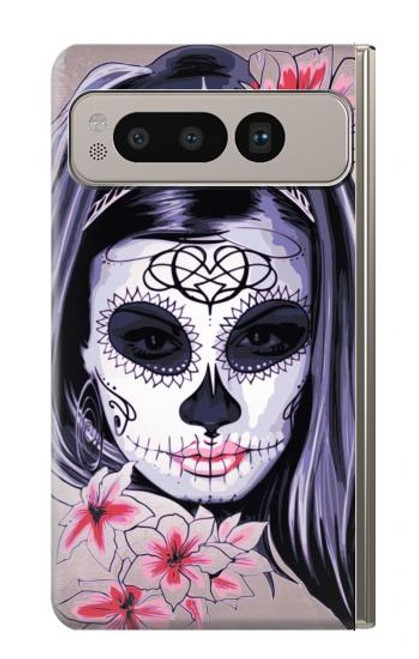 W3821 Sugar Skull Steam Punk Girl Gothic Hard Case and Leather Flip Case For Google Pixel Fold