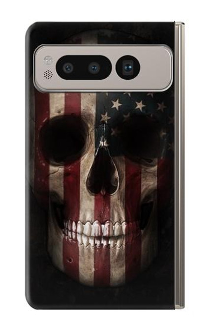 W3850 American Flag Skull Hard Case and Leather Flip Case For Google Pixel Fold