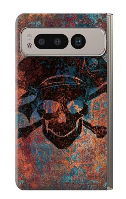 W3895 Pirate Skull Metal Hard Case and Leather Flip Case For Google Pixel Fold