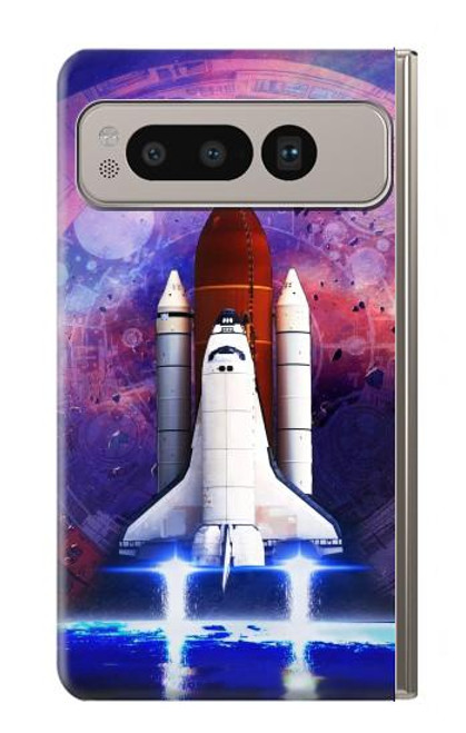 W3913 Colorful Nebula Space Shuttle Hard Case and Leather Flip Case For Google Pixel Fold
